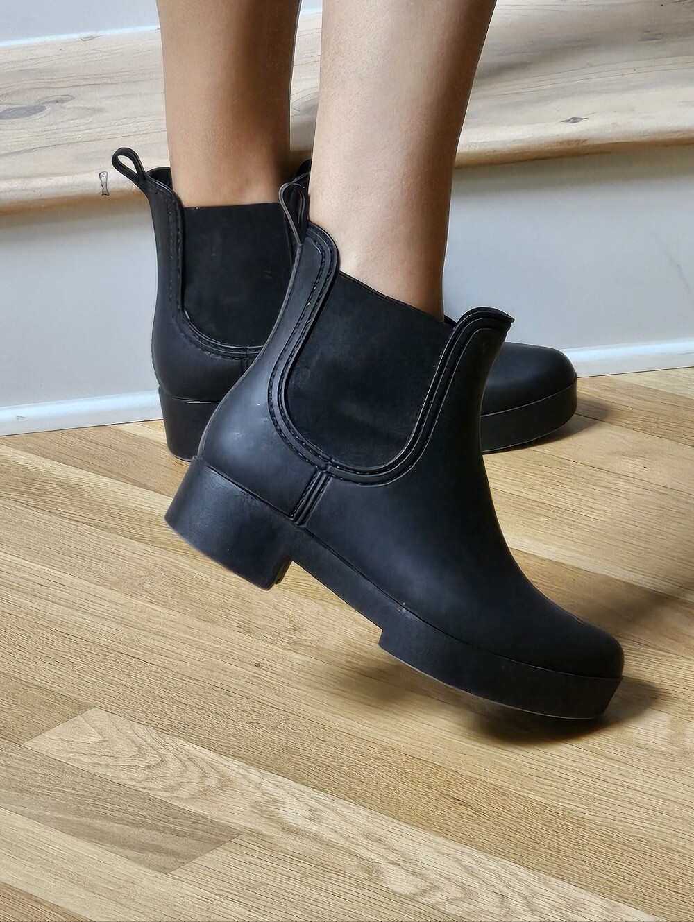 JEFFREY CAMPBELL Chelsea Rain Boots Black Matte Rubber